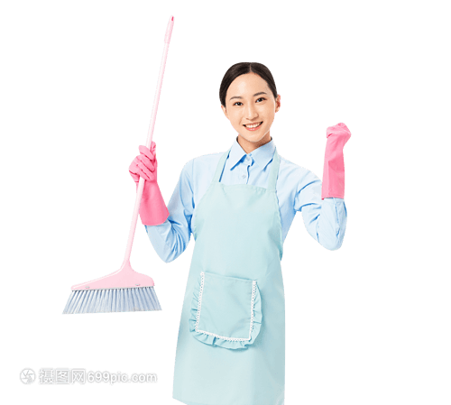 家政服務 女性掃地時的專業(yè)手勢與加油精神
